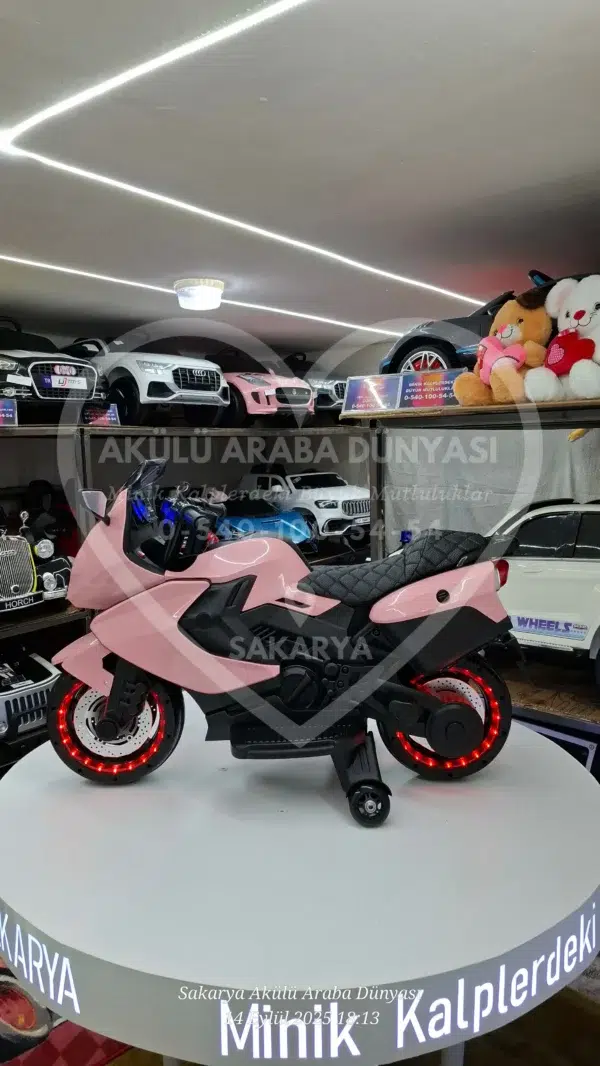 Işıklı Teker BabyHope 438 12 Volt Akülü Motosiklet XMX 316 Pembe - Görsel 1